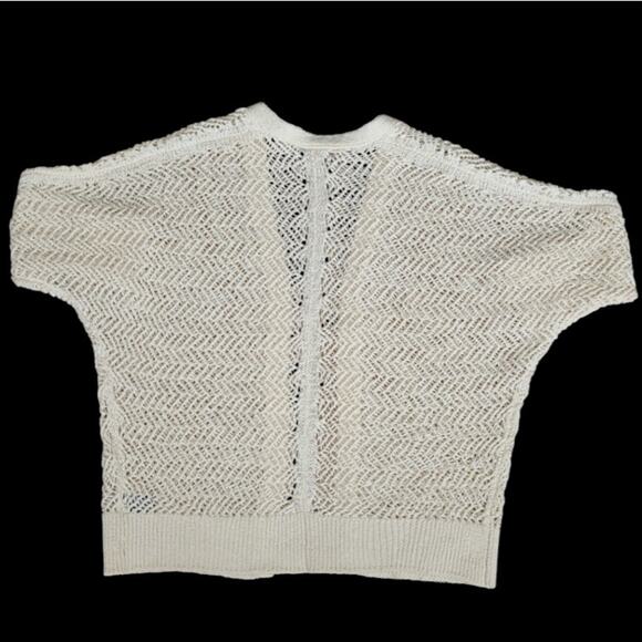 Tahari Open-Front Open-Knit Cardigan Relaxed Fit Size M Cream Coastal Minimalist - Picture 3 of 11